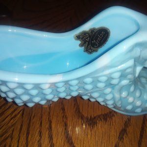 Vintage Fenton Blue Milkglass boot